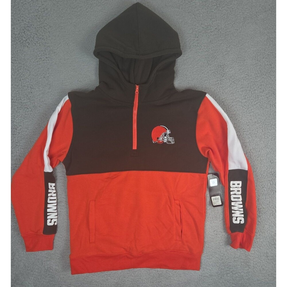 NFL Cleveland Browns 1/4 Zip Hoodie Boys Youth XL 2XL 18/20 Brown Orange NWT